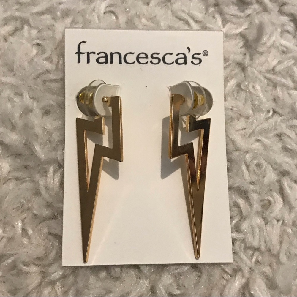 Francescas’s gold lightning bolt earrings